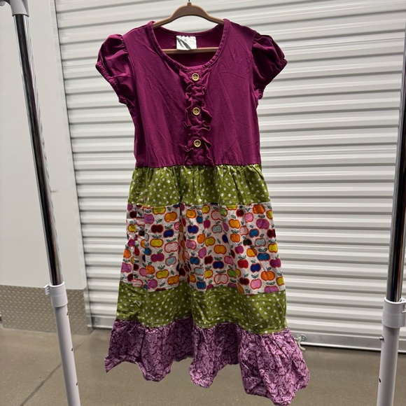 Momi Boutique Patchwork Kids Dress with Apple Print, Size 8 - Picture 1 of 8